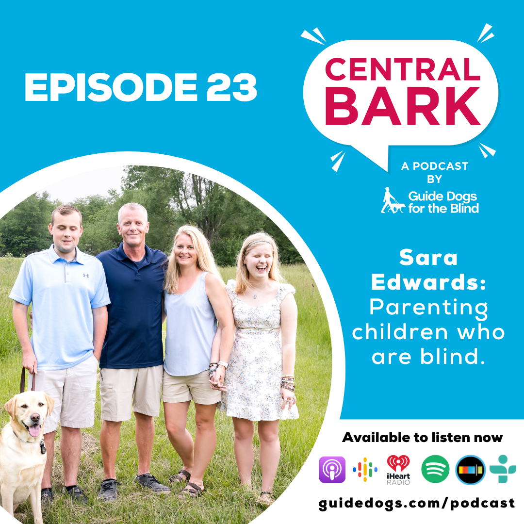 Central Bark cover art with a photo of the Edwards family standing in a grassy field withtheir son’s guide dog.