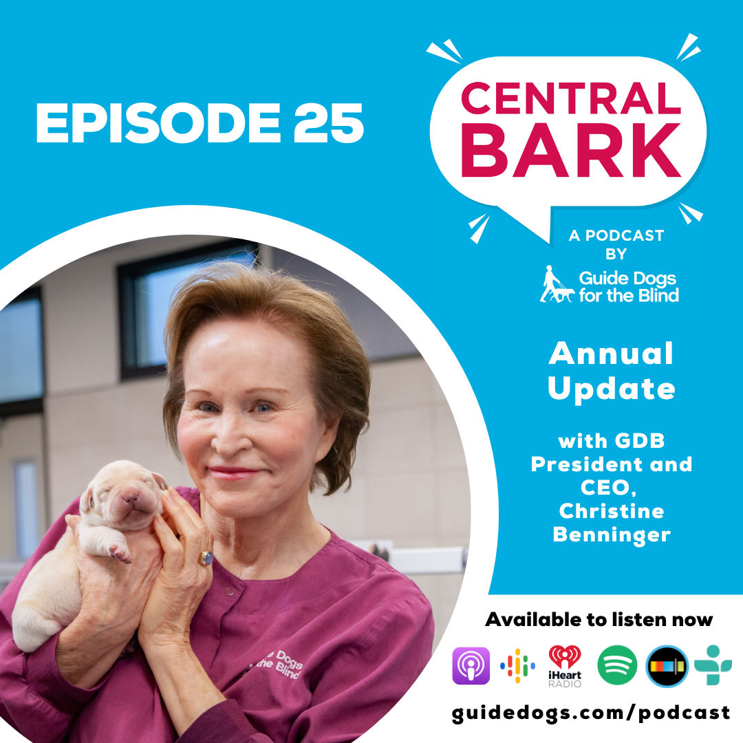 Central Bark cover art with a photo of CEO Christine Benninger holding a puppy with its eyes still closed in our neonatal ward at our Puppy Center.